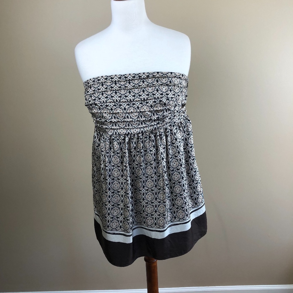 Banana Republic Brown Multi Silk Strapless Top